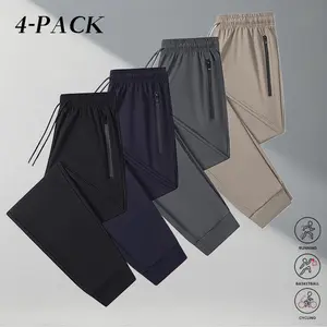 Men’s Summer 4-Pack Lightweight Ice Silk Jogger Pants – Moisture-wicking, breathable fabric, ideal for the gym and everyday casual wear