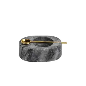 The Favorites Tuscan Marble Salt And Pepper Bowl With Gold Spoon in Gray