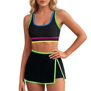 VIMPUNEC Women's Two Piece Tankini Bathing Suits Neon Color Block with High Waisted Skirt and Pockets Tummy Control SwimsuitsModest Swimwear 2026 bikini sets swimsuits