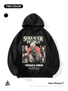 Stranger Things Villain & Hero Print Loose Hoodie, Casual Breathable Sweatshirt, Perfect for Outdoor & Home Wear, Comfortable Fitted Top