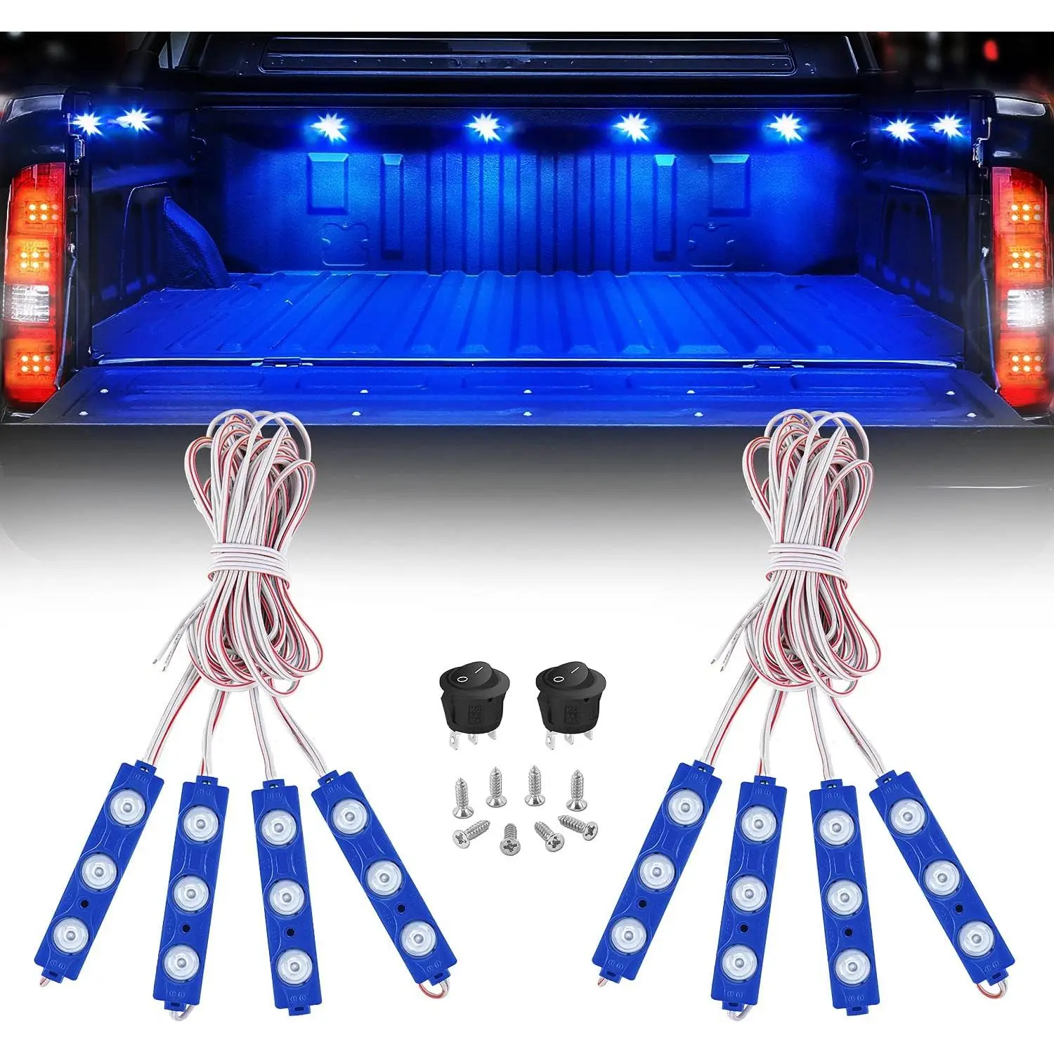 Nilight 8PCS 24-Bright LED Car Light Set - DIY Adjustable IP67 Rated, Off-Road Cars Accessories with Switch, Tape/Screws for Undercarriage, Running Boards Fit Jeeps, ATVs