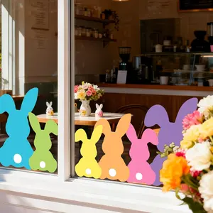 Easter Bunny Colorful Silhouette Window Sticker, Glass Decoration Decal, Perfect Easter Decor, Vibrant Design, Easy Application