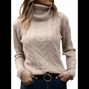 Women's Plain Turtleneck Sweater Women’s fitted knit pullover/sweater, casual long-sleeve jumper for autumn and winter, suitable for daily wear