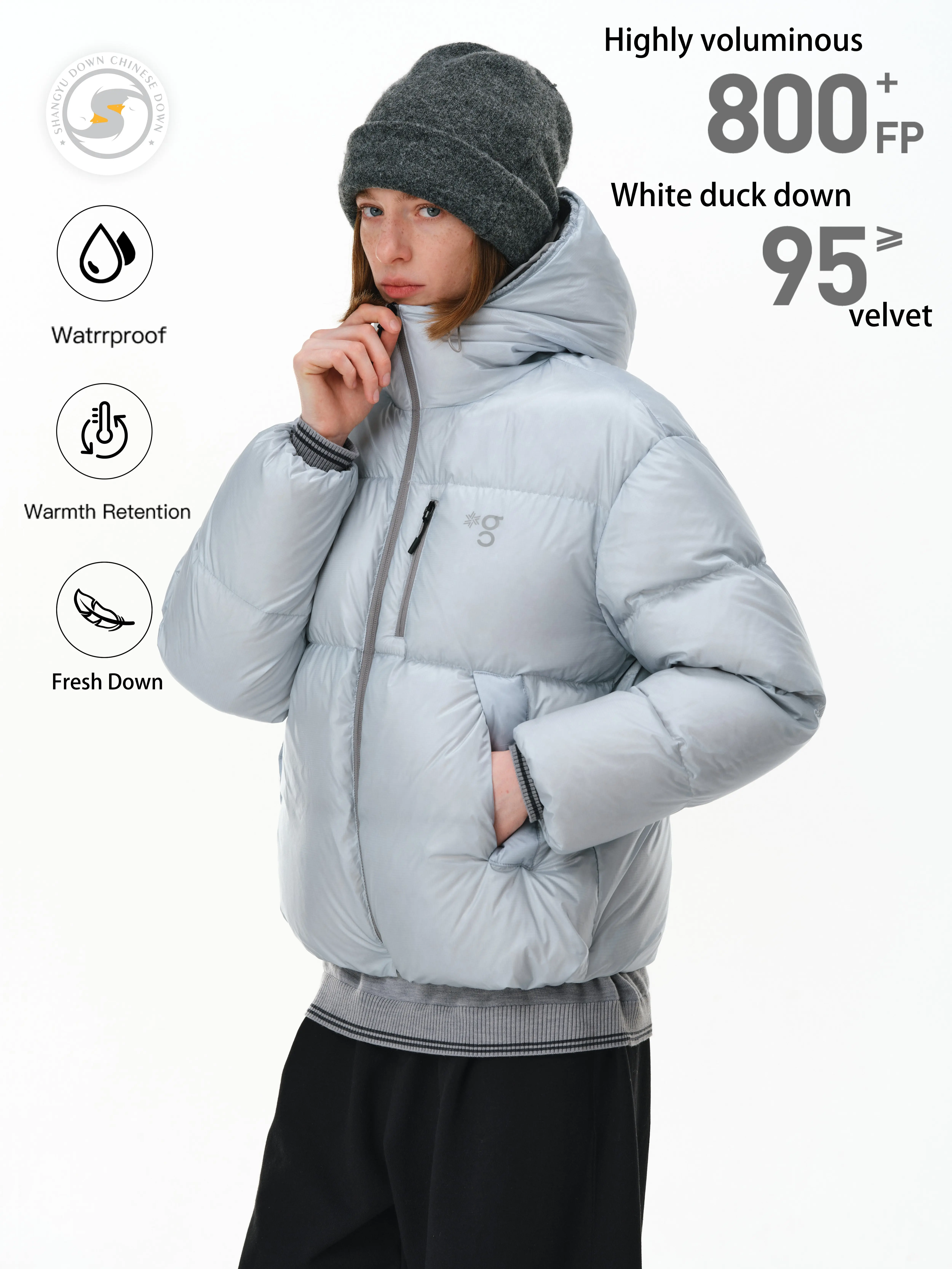 Women's Hooded PCLP 800 Fill Power 95% White Duck Down Jacket - High-Loft, Water-Repellent Color-Block Cold Weather Gear for Streetwear Clothing Outfits