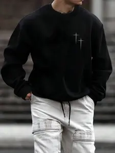 Classic Long Sleeve Knit Sweater, Pullover Design, Unisex Fashion Top with Four-Pointed Star Chest Detail, Casual Wear