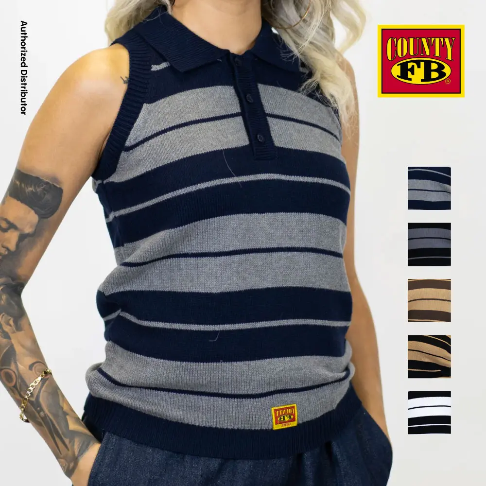 FB COUNTY Women's Charlie Brown Sleeveless Tank Tops FBCOUNTY Cute Polo Tank Top Shirt Sexy Hip Hop Striped Chicano Fashion Biker LA Streetwear