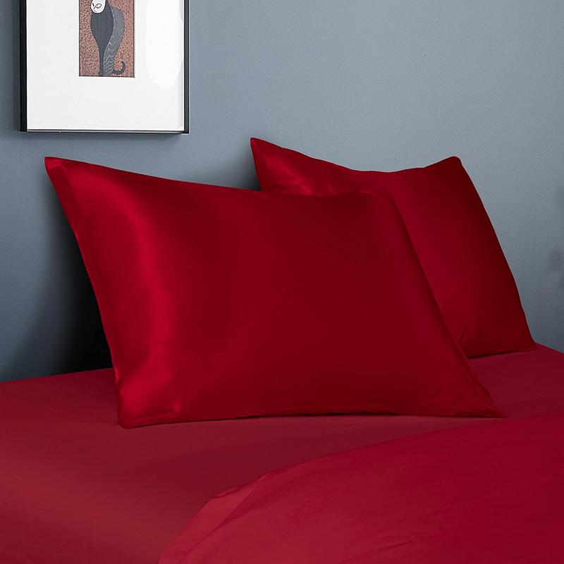 2 Pack Silk Satin Pillowcases for Hair and Skin Silky Soft Luxurious Bedding Pillow Cases with Envelope Closure Solid Red Color