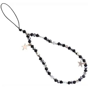 Five-Pointed  Pendant Beaded Phones Chain,Cute Phone Charms Beaded Phones Strap Romantic Mobile Phone Strap Detachable Lanyard,Decor,Cell Phones Charms (Black)