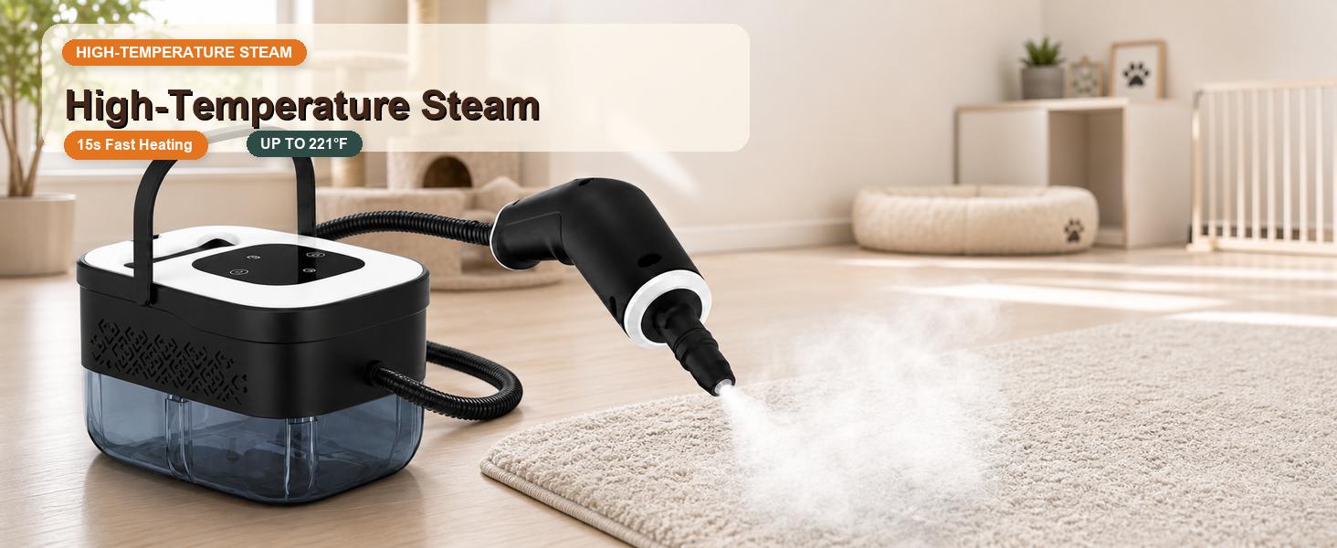 ECORUI Portable Steam Cleaner for Pet Homes, 221°F High-Temperature Handheld Steamer with 15-Second Heat-Up, 6 Steam Levels, 18 Attachments for Litter Boxes, Floors, Crates, Feeding Areas & More ECORUI Portable Steam Cleaner for Pet Homes, 221°F High-Temperature Handheld Steamer with 15-Second Heat-Up, 6 Steam Levels, 18 Attachments for Litter Boxes, Floors, Crates, Feeding Areas & More
