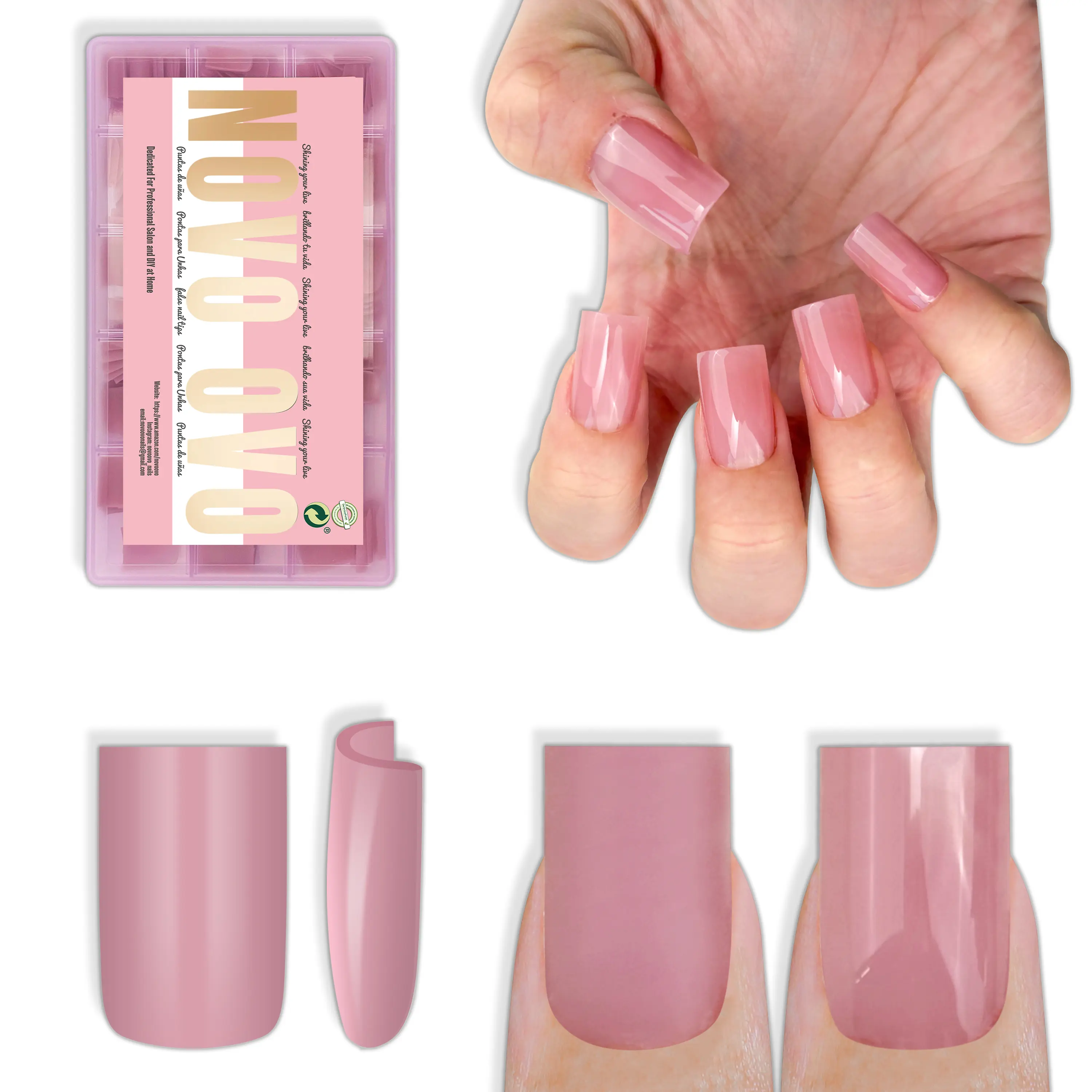 Short Sharp Square Nail Tips Pure Color Berry Pink