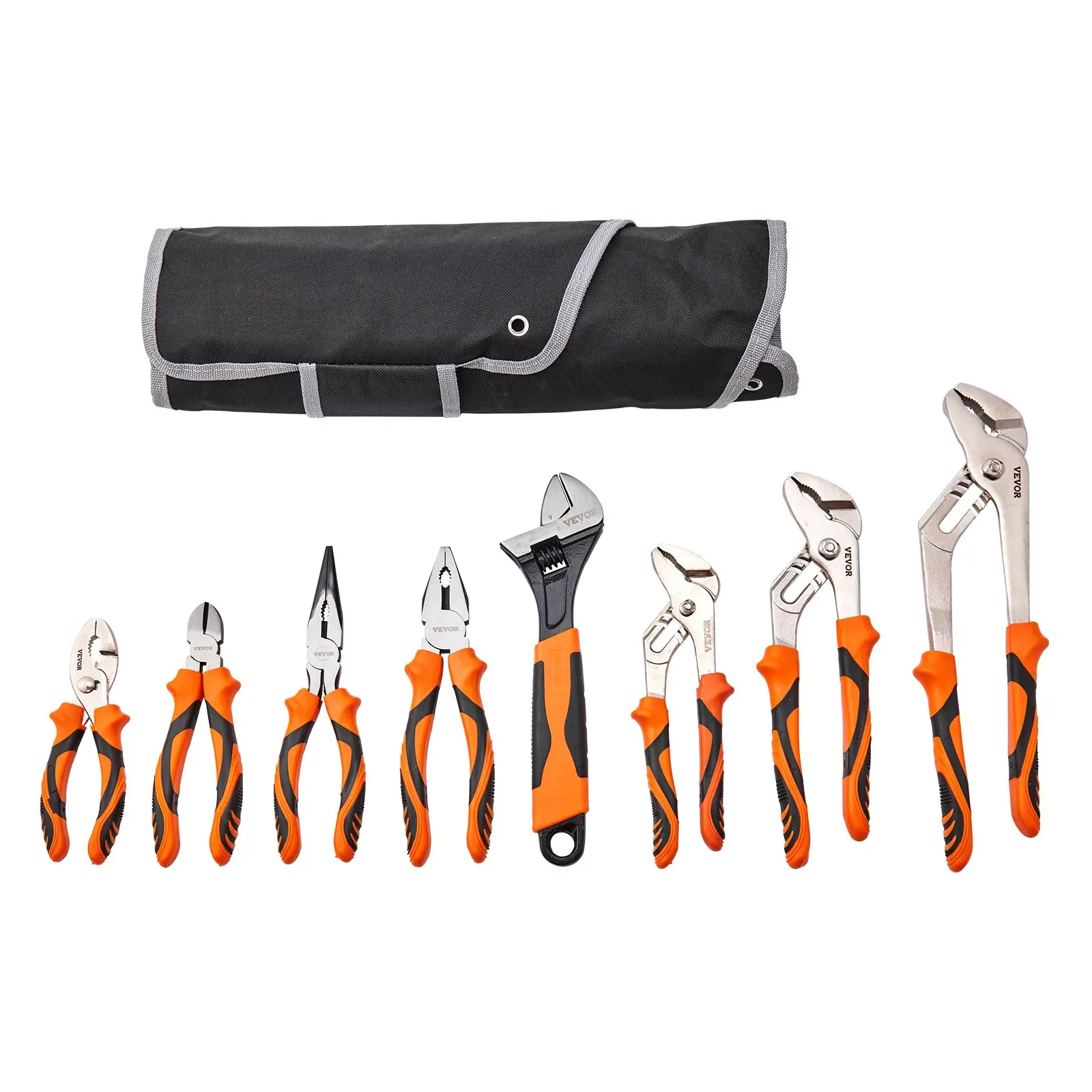 【Summerfinds】VEVOR 8-Piece Pliers Set, High Carbon Steel, 12"/10"/8" Groove Joint Pliers, 8" Linesman's Pliers, 6" Slip Joint Pliers, 8" Long Nose Pliers, 6" Diagonal Cutter, 10" Adjustable Wrench, and Tool Bag Hand Tools Tool Box