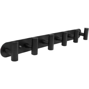 Wall Mounted Coat Hook Rack with 6 Heavy Duty Stainless Steel Hooks for  Clothes, Jackets, Towels - Matte Black