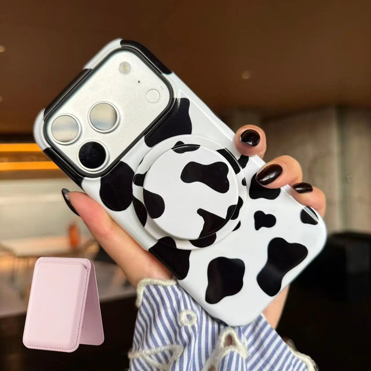 Aivona Fpr iPhone 17 16 15 14 13 Magnetic Phone case Cow Print Protective Cover 16 Plus Phone Case With Wallet, Black White Case For Women [Applicable to Magsafe]