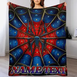 Custom Name Spider Web Design Flannel Blanket - Personalized Name Gift ,Suit for The Sofa, Bed, Travel, Camping, Living Room, Office, Chair，Gifts for Family or Child  ,Friend , Send your custom text via shop chat to personalize