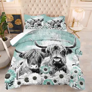 The quilt featuring a highland cow pattern is filled with cotton and includes one quilt and one or two pillowcases without a core, suitable for home or dormitory decoration and making an ideal festive gift Quilt Bedding Set