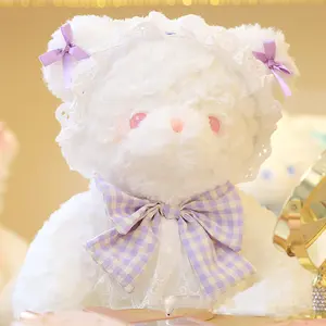 Build a Bear Lolita Style Plush Toy - Cute White Bear with Purple Bow and Checkered Ribbon - Perfect Birthday Gift for Kids pip gorgeous doll