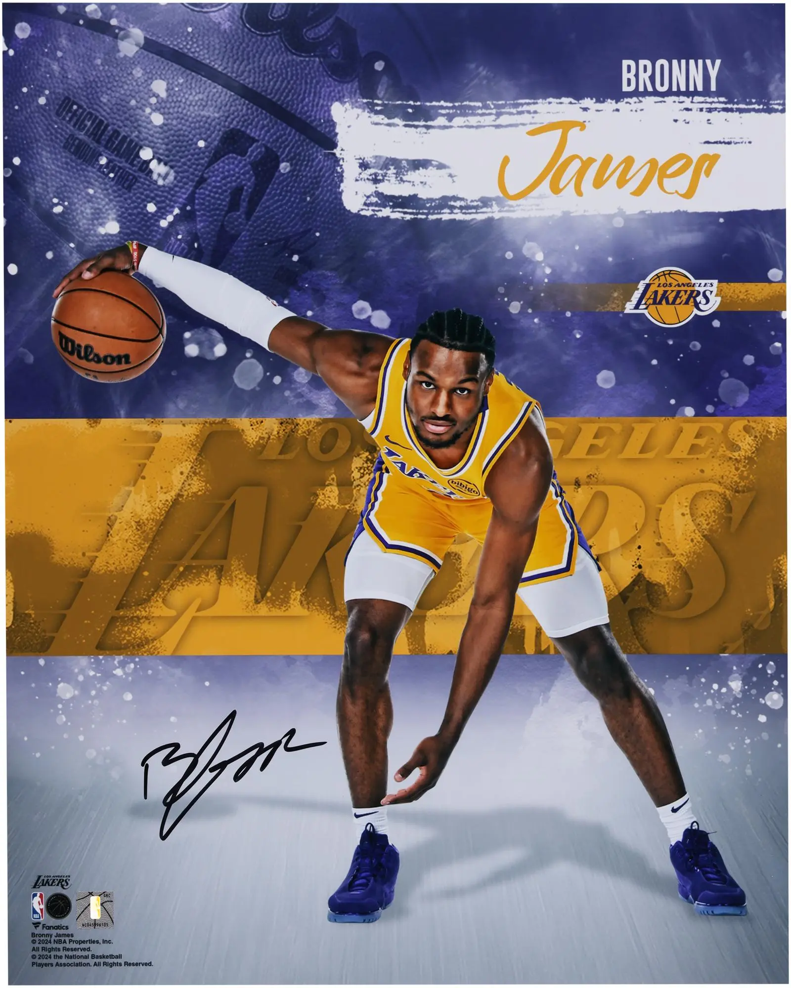 Bronny James Los Angeles Lakers Autographed 16" x 20" Stylized Photograph - Fanatics Authentic Certified