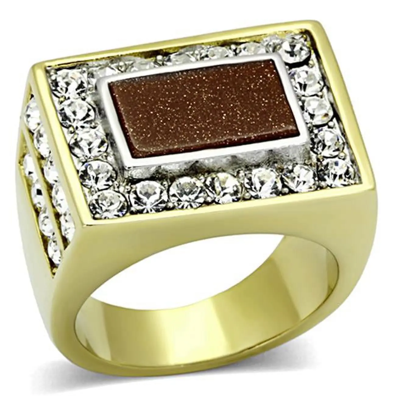 Men Two-Tone IP Gold Stainless Steel Ring with Synthetic in Topaz - Size 13