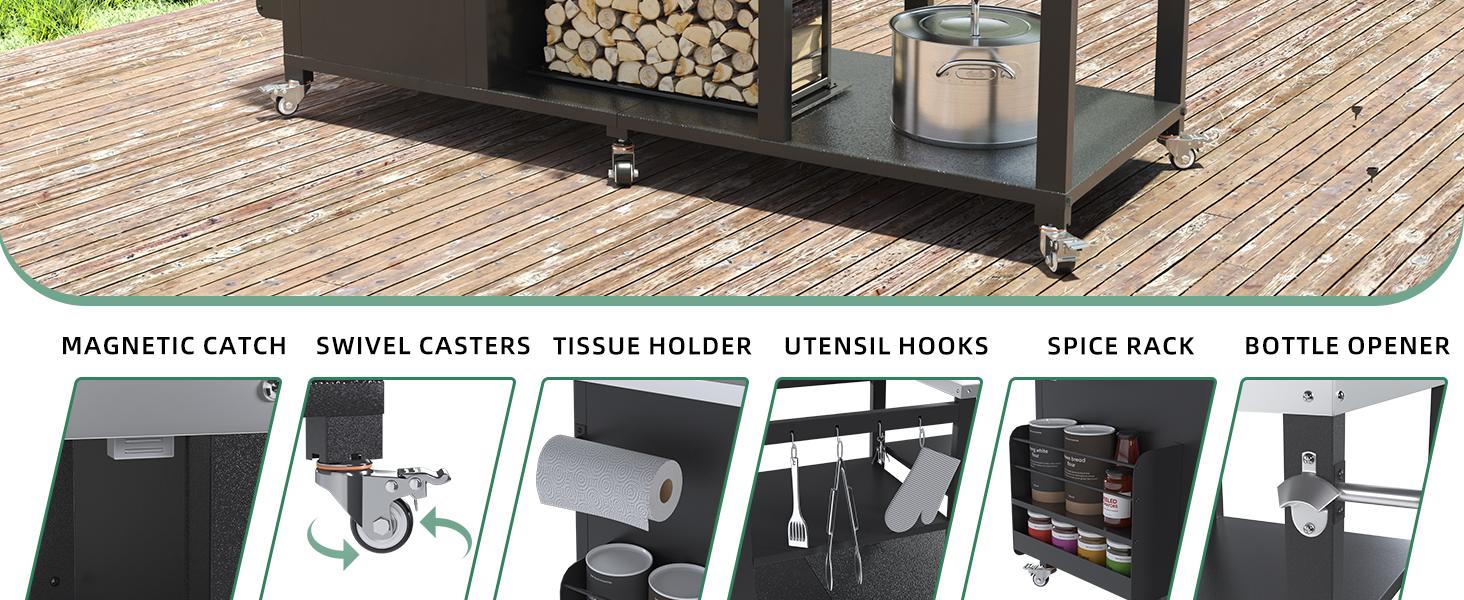 YODOLLA Outdoor Grill Table for Big Green Egg, 69.7" Stainless Steel Grill Cart with Cabinet & Shelves, Heavy Duty 920LBS Outdoor Kitchen Island, Compatible with Large Big Green Egg, Kamado Joe Classic