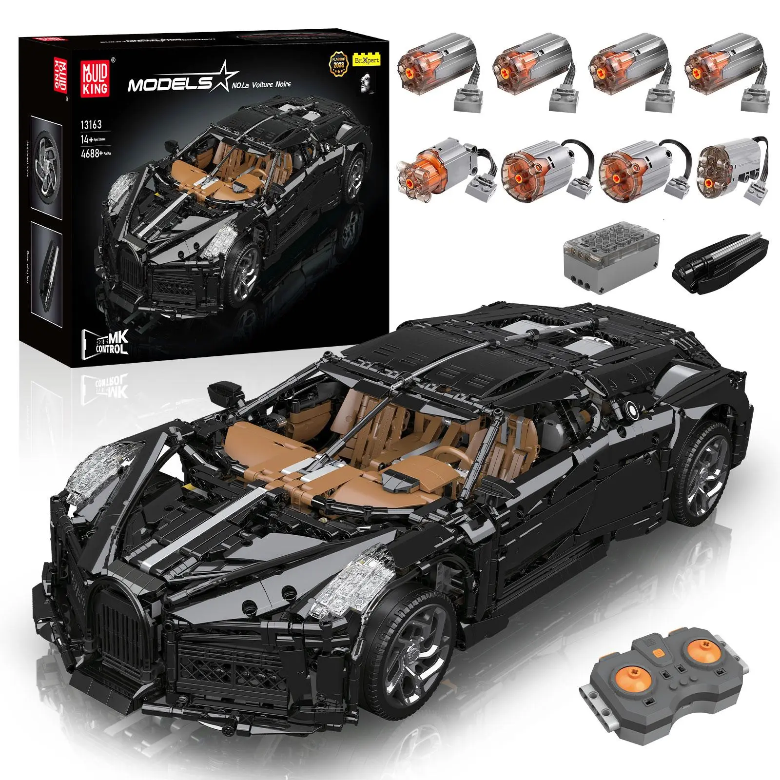 Mould King 13163 Black Lacquer RC Supercar Kit, Remote Control Model Car Kit, 4688-Piece Durable Building Block Toy for Classic & Novelty Toys Enthusiasts
