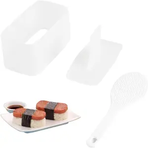 1 Pack Non Stick Musubi Maker Press with Small Rice Paddle, Sushi Making Kit Onigiri Mold Luncheon Meat Press Hawaiian Musubi Maker Mold (White)