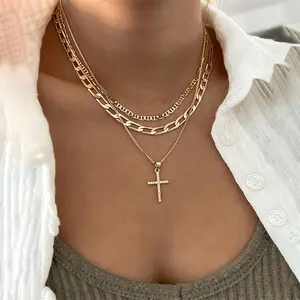 Women's Cross Necklace, Dainty Layered Stackable Necklaces, Cross Pendant Simple Jewelry Gift, Dainty Layering Jewelry