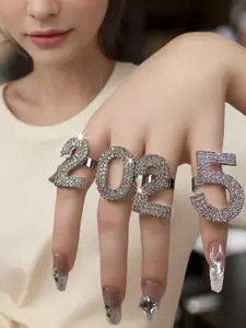 2025 Rhinestone Decorated Number Design Cuff Ring, Fashionable Jewelry for Women & Girls, Trendy All-match & Exquisite Jewelry for Birthday Gift