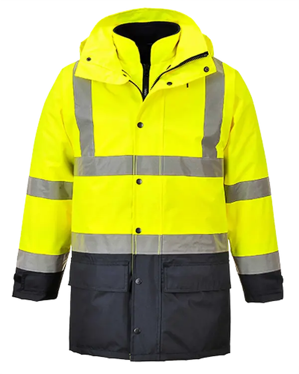 Portwest US768 Small Regular Fit 5-in-1 Waterproof Executive Work Safety Jacket, Yellow-Navy, with Hi-Visibility Strips