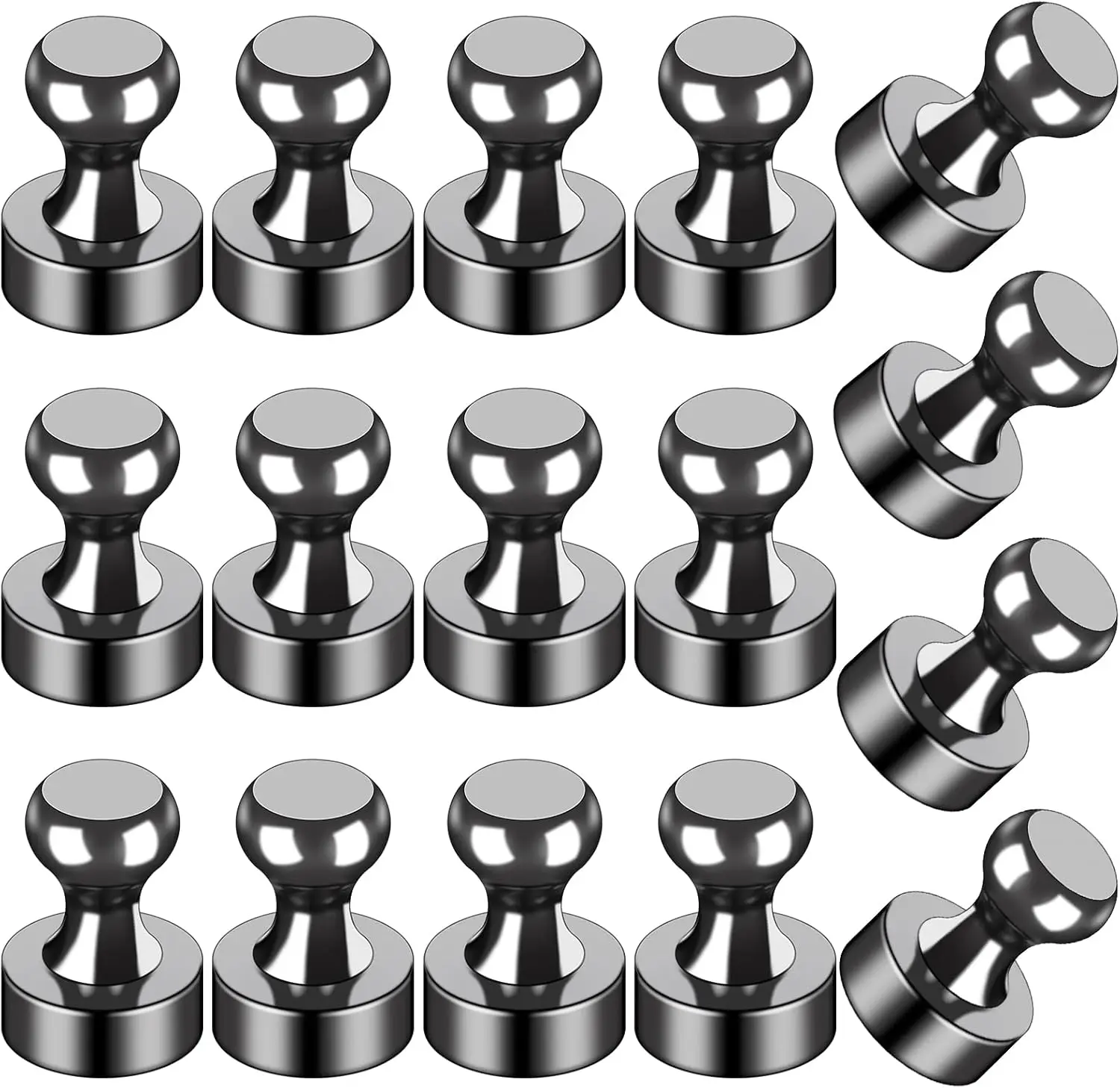 16Pcs Fridge Magnets, Magnet for Refrigerator Whiteboard, Black | Small Strong Neodymium Metal Cute Push Pin for Classroom, Kitchen, Accessories Decorative, Office, Calendar
