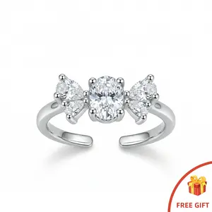 Romantic Bow Design Clear Stone Open Ring, Sparkling Statement Piece, Great Gift for Birthday