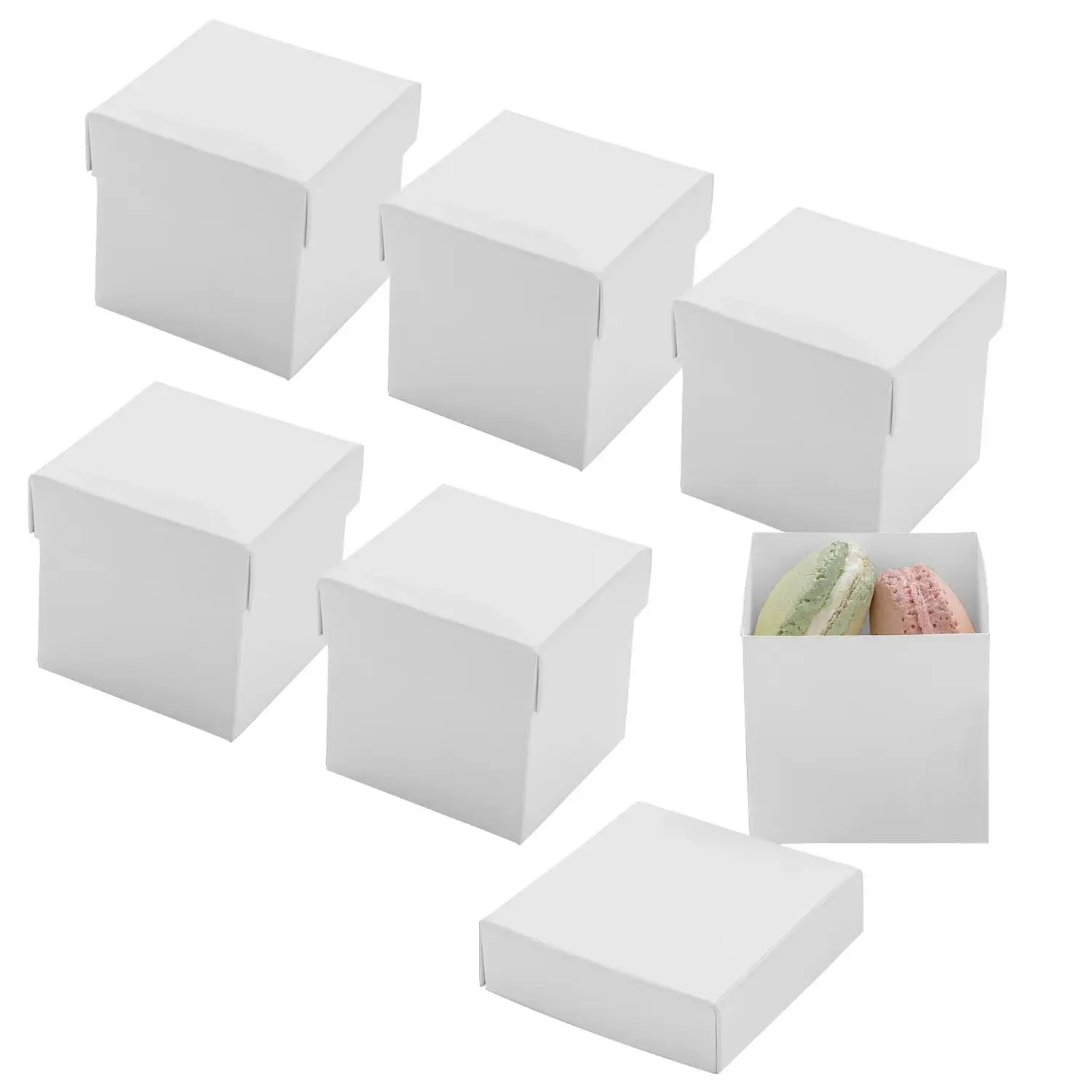 Handy 2.5" White Square Disposable Paper Macaron Boxes with Lids, 48-Pc Bulk Pack, Reusable Option, Ideal for Birthday Gift Ideas, DIY Decorations, Party Gifts (Home & Festive Party Disposable Tableware)