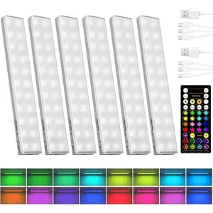 80 RGB Color Changing Under Cabinet Lighting Wireless, 1800mAh Rechargeable Shelf Lights, Magnetic, Timer & Dimmable Bar Light with Remote for Kitchen, Display Case, Cabinet, 6Pack