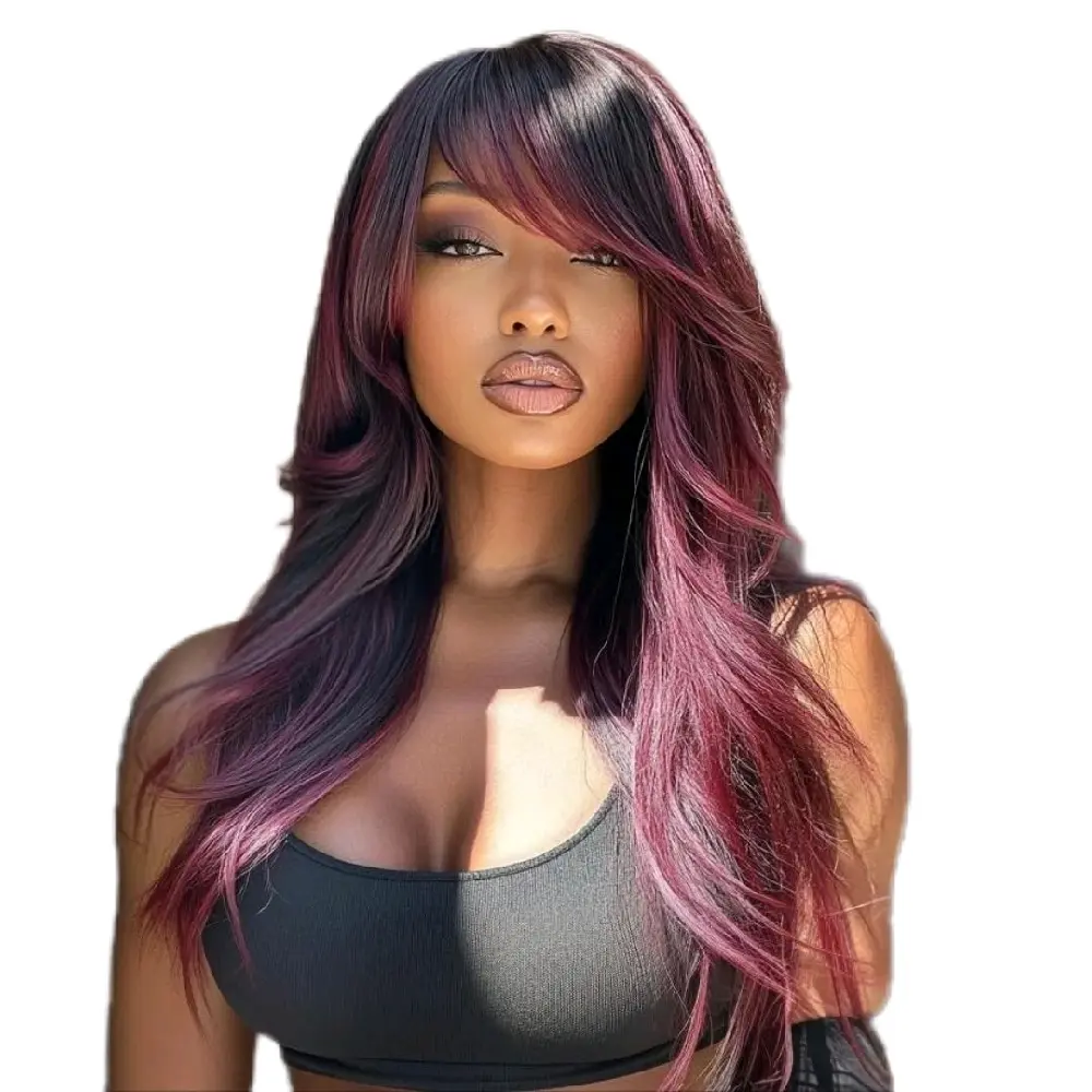 Layered Straight Wig in Dark Cherry, 22-Inch Long Heat Resistant Synthetic Fiber Hair with an Adjustable Cap for a Natural Look, Layered Straight Wigs