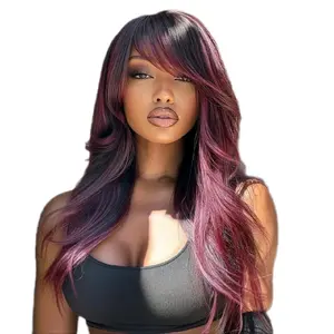 22-Inch Dark Cherry Layer Straight Synthetic Wig SM256 with Rose Net Cap Heat Resistant Adjustable Straps High-Quality Fiber Natural Look