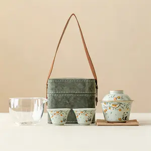 Jade and Porcelain Peacock Travel Tea Set – Portable Outdoor Gongfu Tea Set