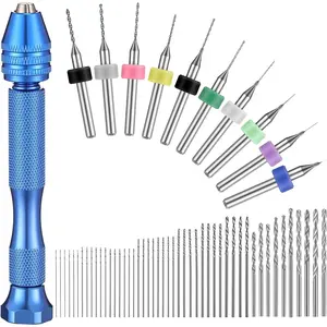 59-piece Hand Drill Bit Set Includes 49 Metal Pin Vise Hand Drill Mini Twist Drill Bits and 10 Tungsten Carbide PCB Rotary Tools for Resin Polymer DIY Jewelry Making Engraving (Blue)