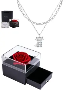 Women's Cute Highland Cow Pendant Necklace Set, Adjustable Chain Layered Design Jewelry Gift Box Included, Exquisite Jewelry Gift Perfect Present for Wife Daughter