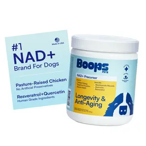 Boops Pets Longevity & Anti-Aging NAD+ Booster Soft Chews - 90 soft chews - Nicotinamide Riboside, Quercetin, Resveratrol - Made in the USA with Real Pasture-Raised Chicken and Real Wholefood Ingredients