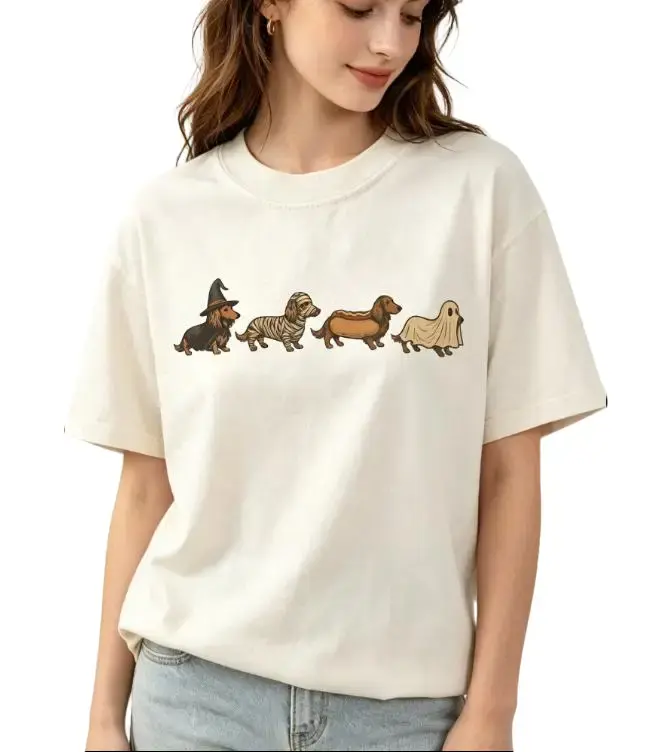 Comfort Colors Halloween Wiener Dog T-shirt Funny Dachshund Costume Tee Retro Fall Graphic T-shirt Cute Dog Lover Gift Unisex Halloween Gift Idea, Cotton Fabric