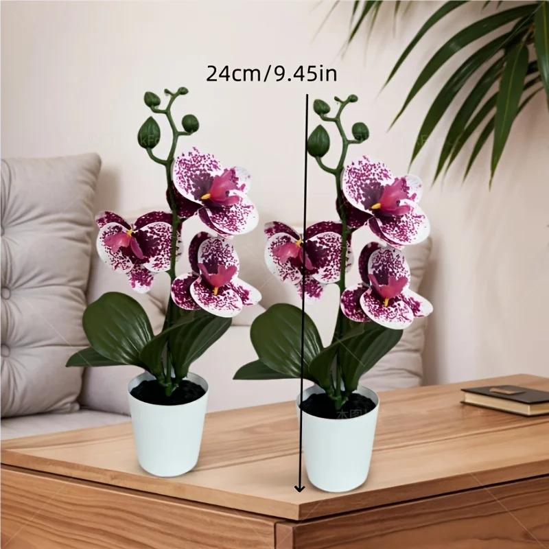 2/4pcs Elegant and Beautiful Phalaenopsis Orchid Potted Plant, Realistic Unique Purple Spotted Flowers with Pot
