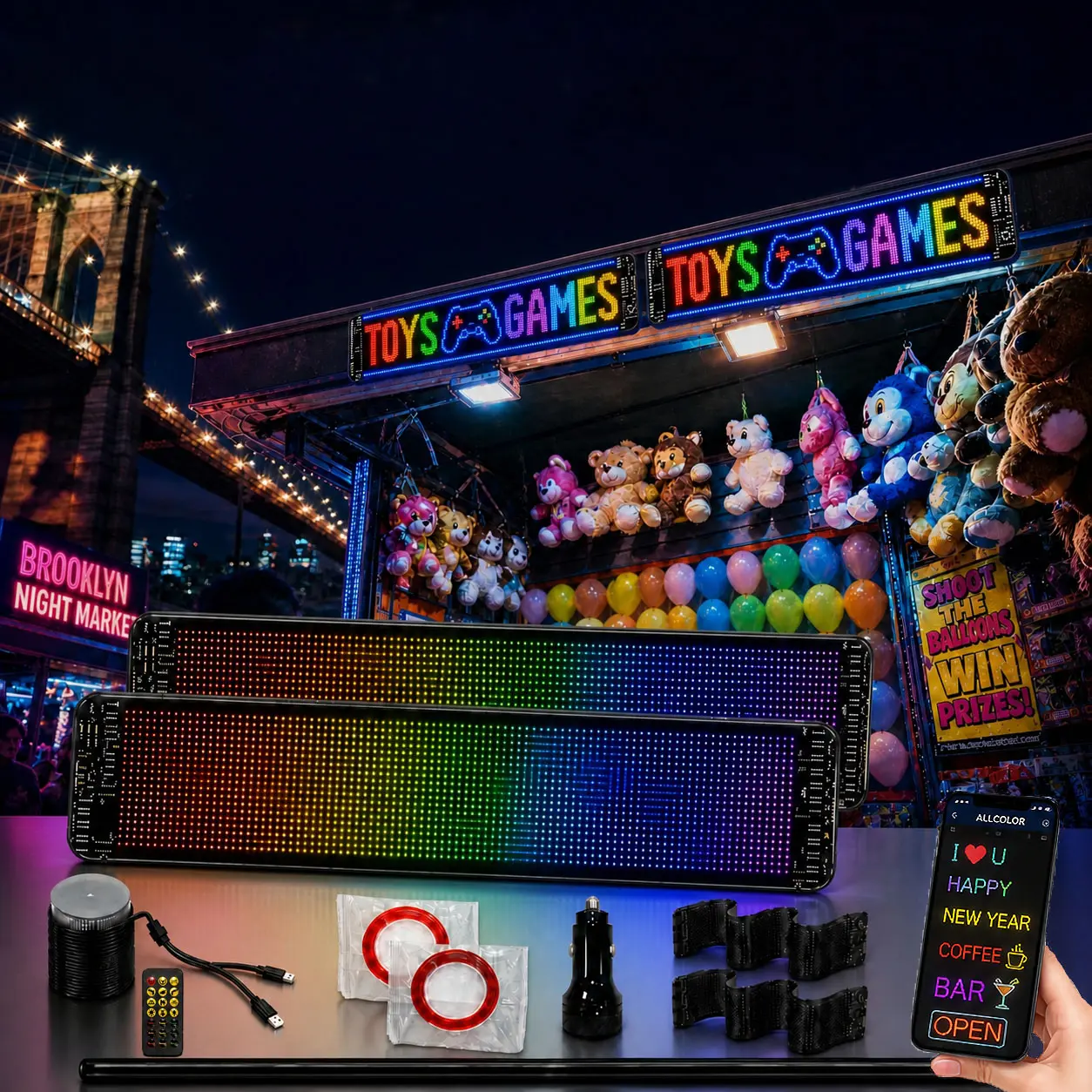 Quplavo 16x96 Flexible LED Matrix Panel, 1536 LEDs P6 Pixel Pitch, 5V USB Powered, 23.45"x4.72". DIY Phone App Control RGB Color Programmable Scrolling Sign. Perfect for Night Market Booth, Street Stall, Vendor Cart. Packaging: 1-Pack & 2-Pack Bundles. 