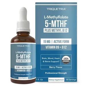 L Methyl Folate 15mg +B12 Pro Strength,Liquid 5-MTHF Form,  Cofactor-OrganicBerry Flavor, High Potency Liquid Sublingual   -Supports Mood, Methylation, Cognition - BioactiveForms,Vitamin Methylcobalamin