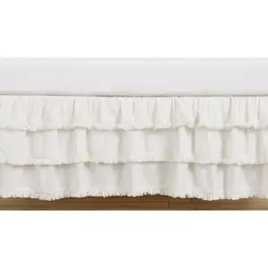 Sweet Jojo Designs Ivory Boho Bohemian Girl Baby Nursery Crib Bed Skirt Dust Ruffle - Neutral Solid Color Beige Cream Off White Farmhouse Chic Minimalist Tassel Fringe Macrame Cotton Ruffle