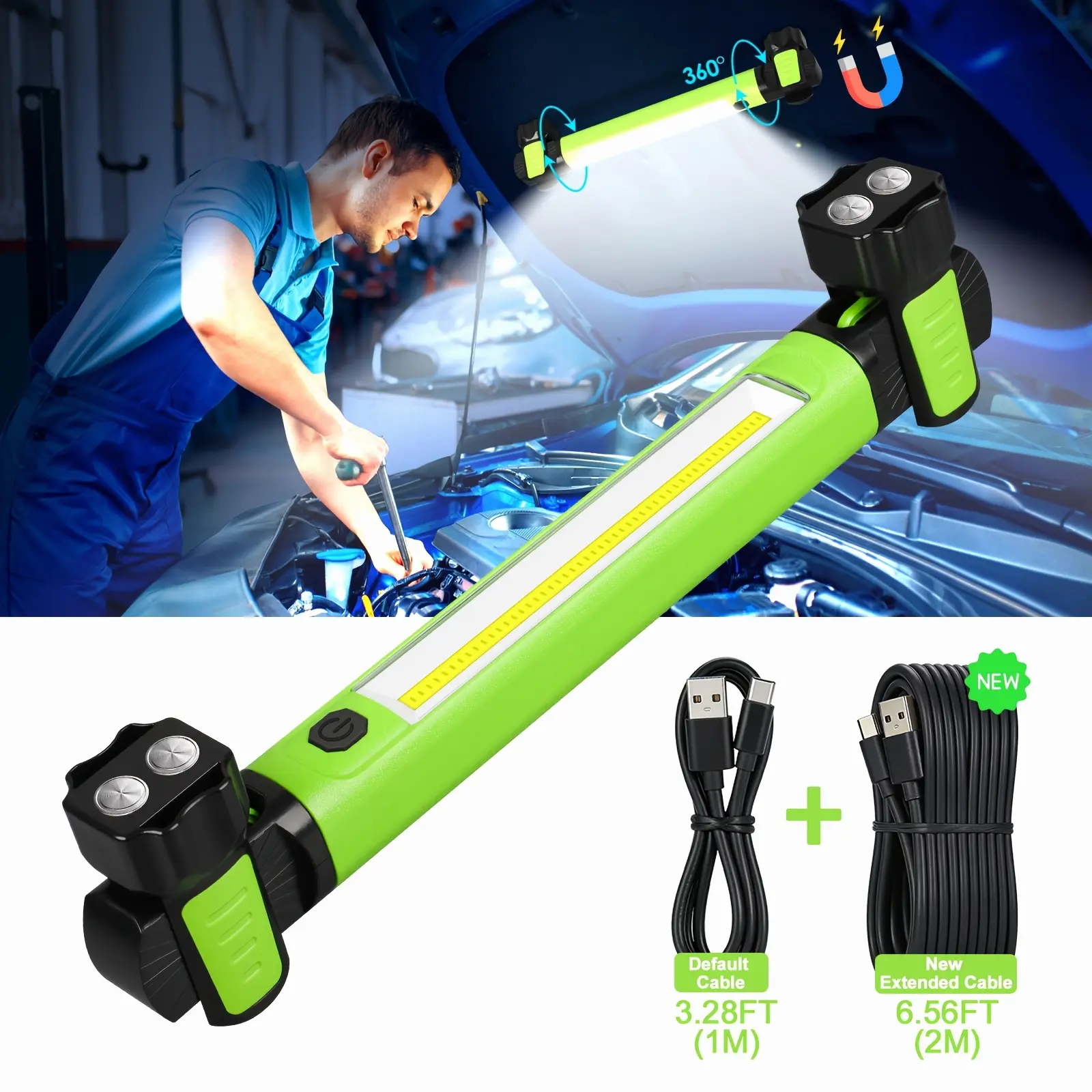 Work Light, 2500LM Bright LED Work Lights, 5200mAh Rechargeable Magnetic Under Bonnet Work Light Bar With Hooks, Cordless Portable Underhood Light For Mechanics For Car BonnetGarage Workshop Emergency For Father'S Gift