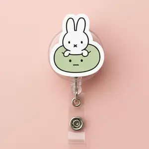 Cute Smiski and Miffy Retractable ID Badge Reel - Kawaii Miffy Acrylic ID Holder/ Doctor / Nurse / Teacher/ Heathcare Worker/ Nursing Students/ Coworker Badge Reel Unique Gift for Her