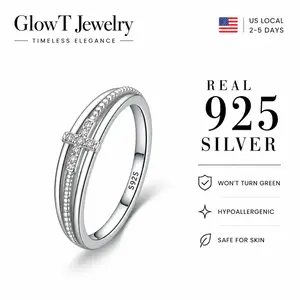 925 Sterling Silver Cross Ring with Cubic Zirconia, Elegant Minimalist Design, Women’s Adjustable Statement Jewelry, Perfect Gift for Birthday, Anniversary, or Daily Wear