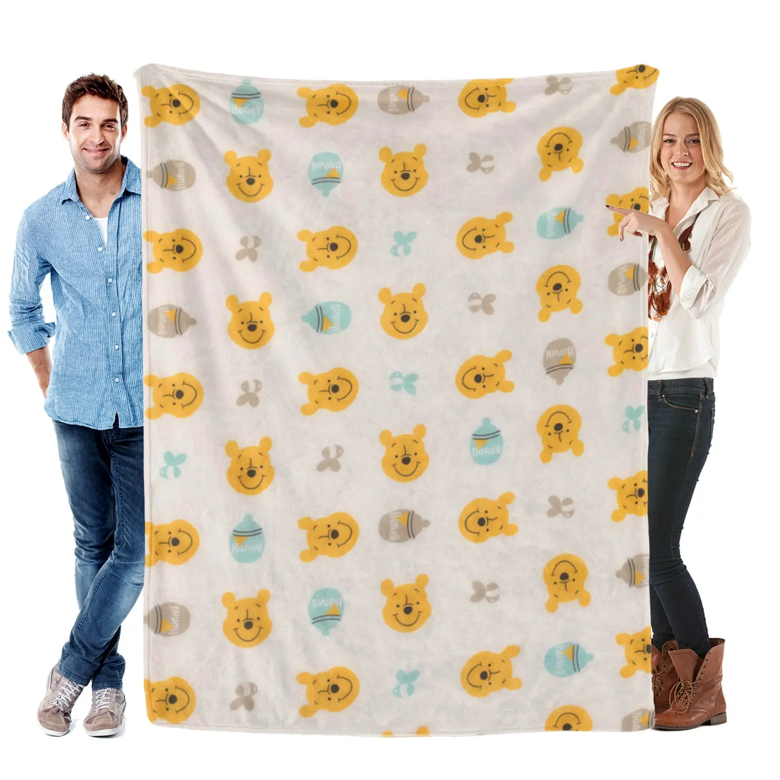 Disney Minimal Balloon Print Pooh Blanket, Lightweight Winnie The Pooh Milestone Blanket,Winnie The Pooh Baby Blanket For Baby Shower Gift