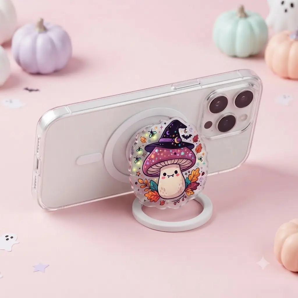 Cute Witch Mushroom MagSafe Phone Grip - 2D Magnetic Holder & Kickstand - Spooky Halloween Gift