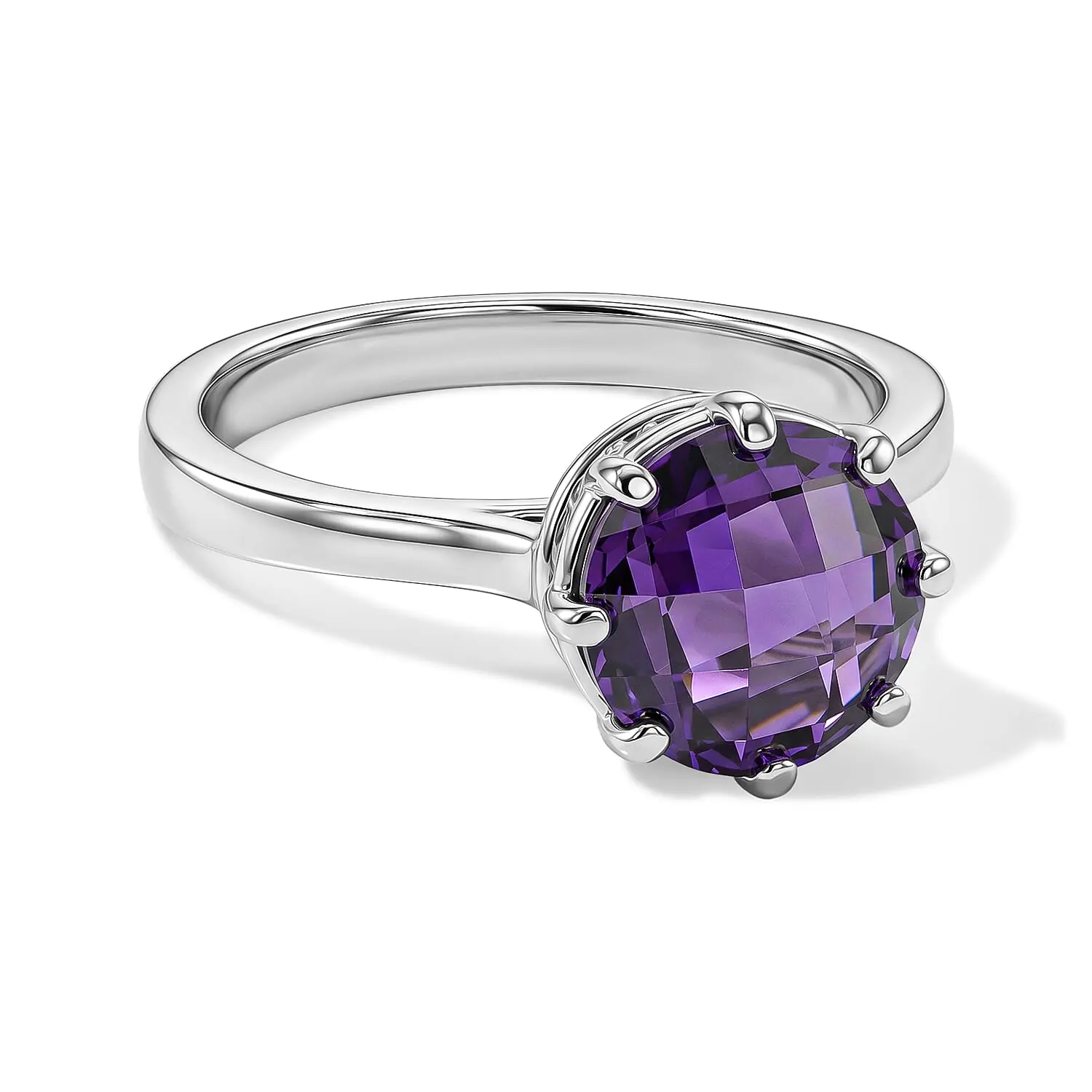 EverTrue Simulated Amethyst Color Diamond Solitaire Ring in Stainless Steel (Size 10.0)