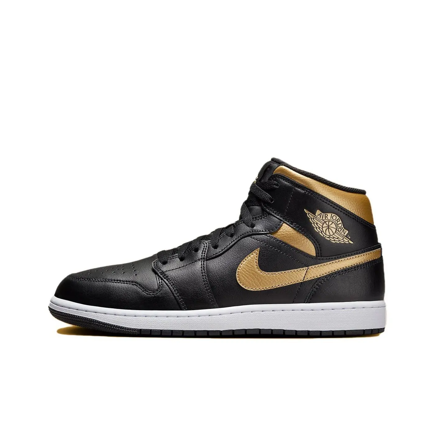 Air Jordan 1 Mid 'Black Metallic Gold' Streetwear Sneakers - Men's/Women's Sports Shoes, 7-10.5 US, Iconic Style, Leather Upper, Runs Small